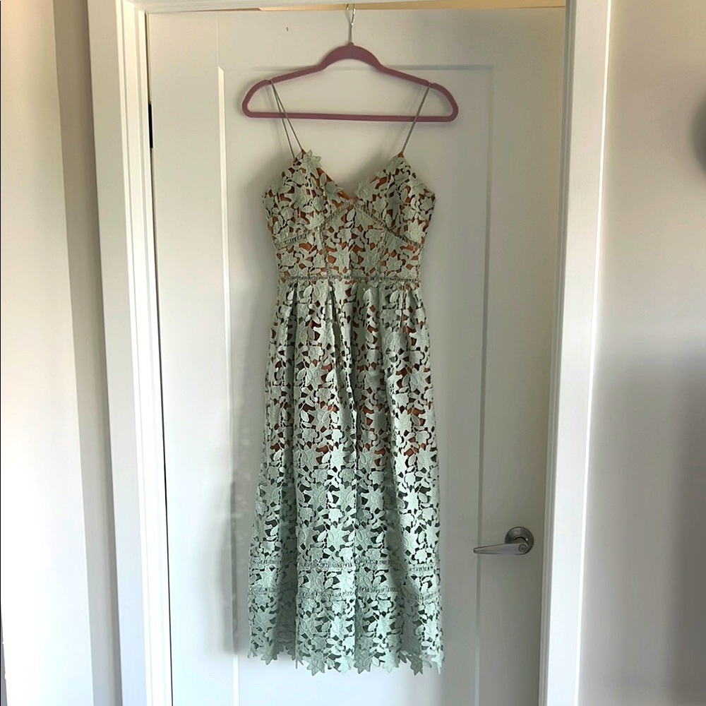 Elegant Lace Midi Dress in Mint Green(S/M)